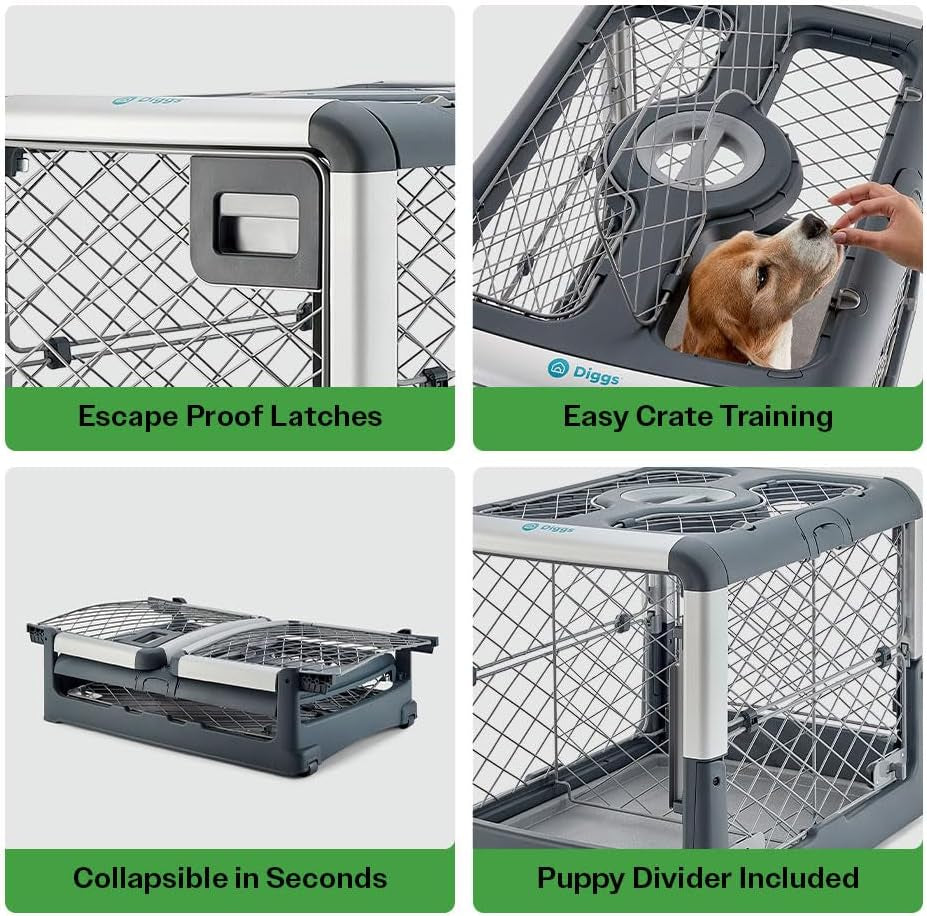Revol Dog Crate (Collapsible, Portable Travel Dog Crate, Dog Kennel) for Medium Dogs and Puppies (Grey)