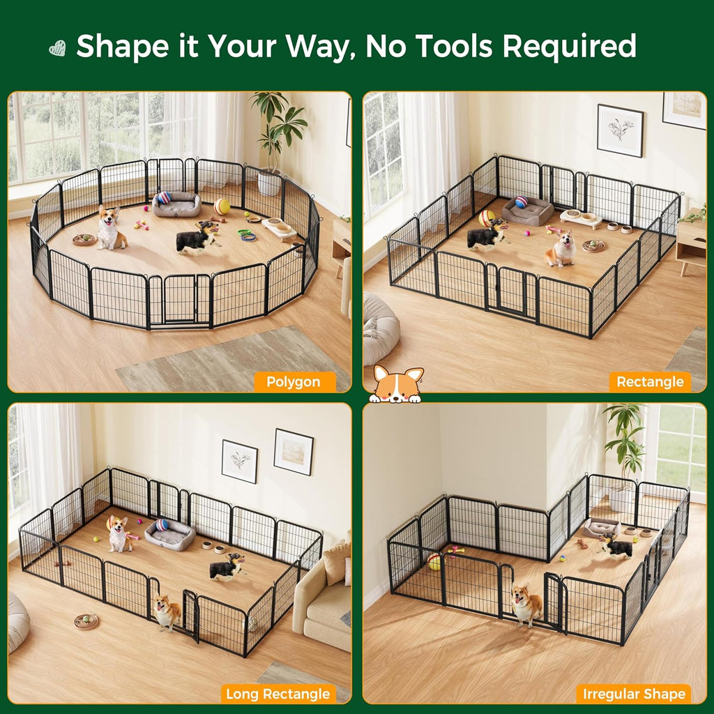 Dog Playpen Outdoor, 24 Inch 16 Panels Dog Pen Indoor Heavy Duty Puppy Exercise Pen Metal Pet Fence for RV Camping/Yard/Garden