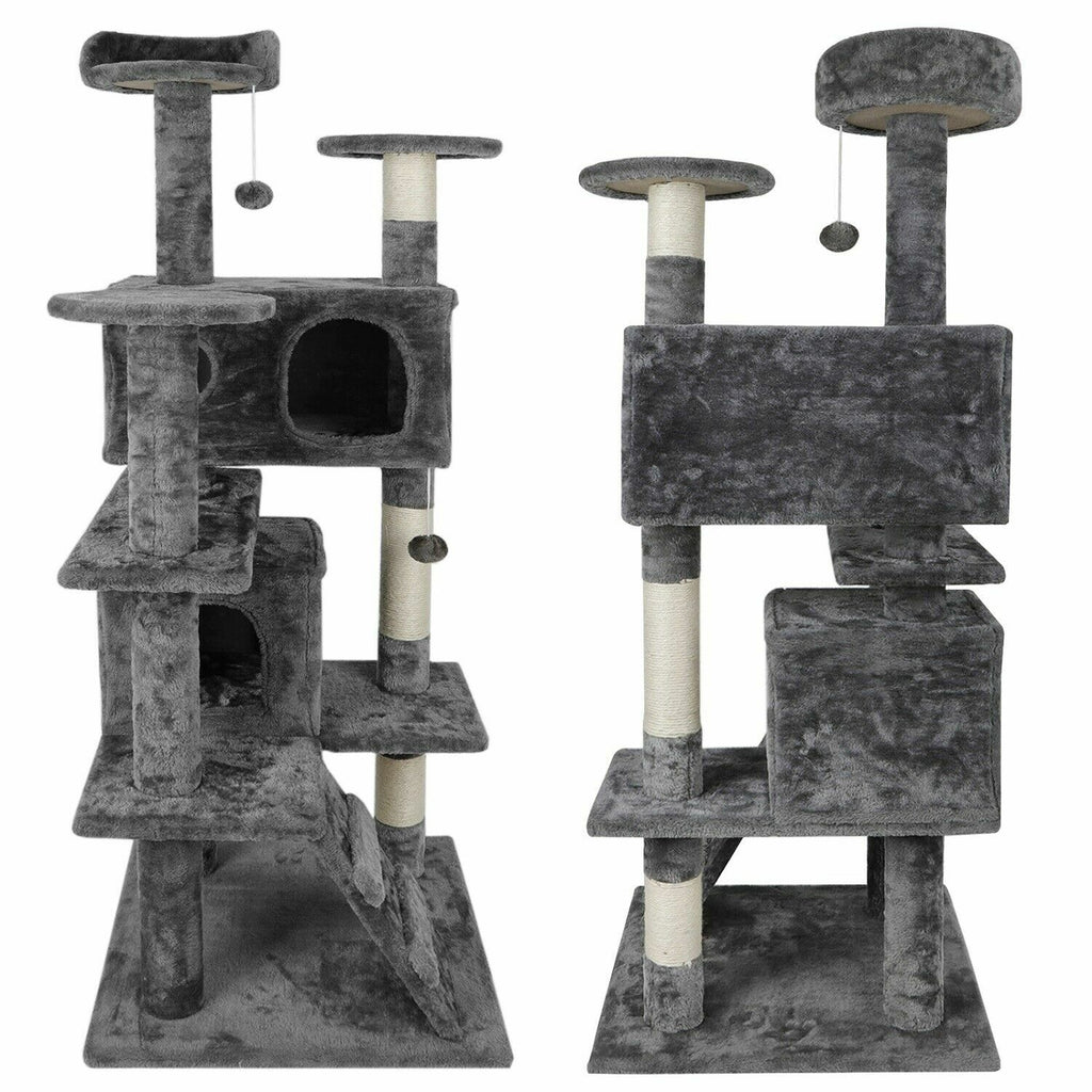 Gray Cat Tree Tower Activity Center Large Playing House Condo Rest Cat 55"