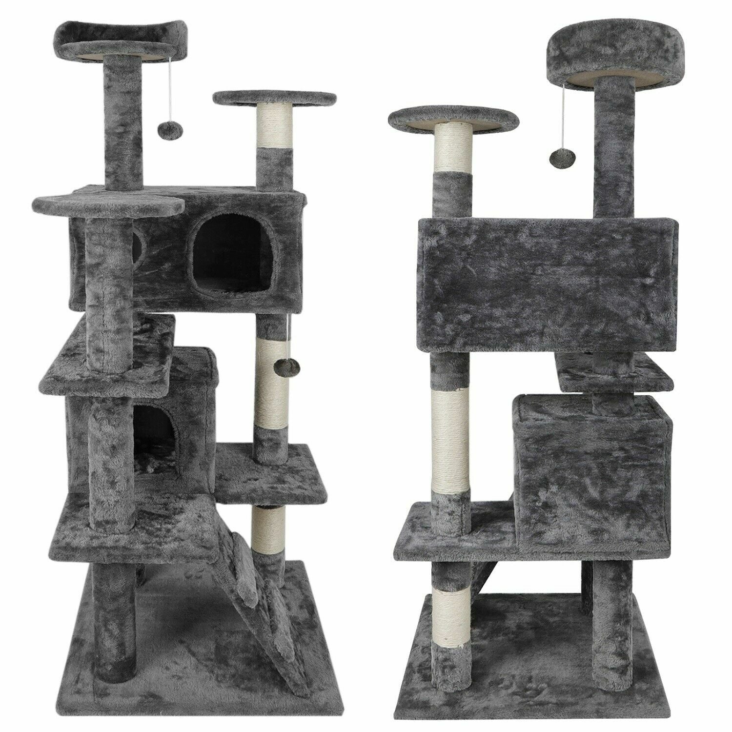 Gray Cat Tree Tower Activity Center Large Playing House Condo Rest Cat 55"