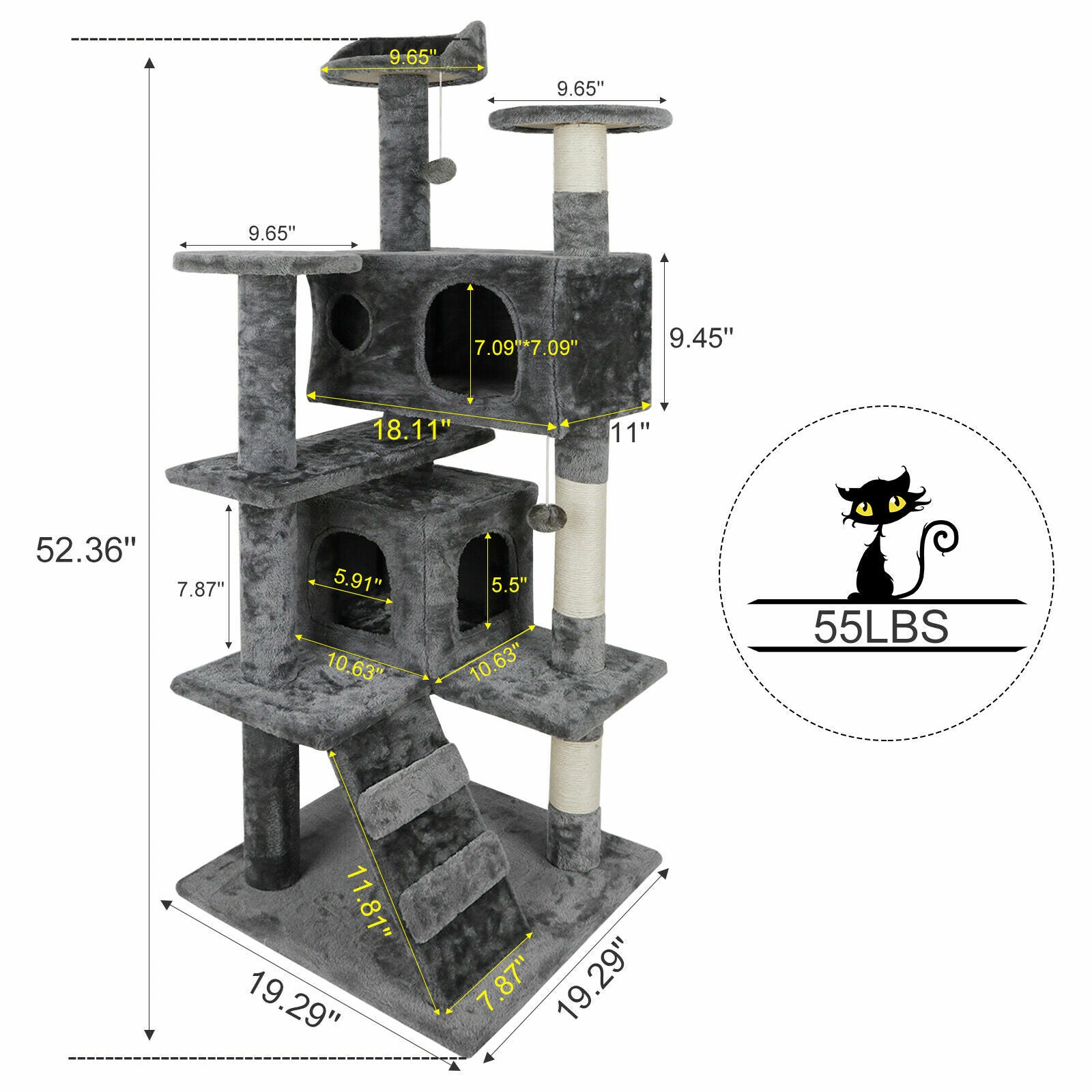 Gray Cat Tree Tower Activity Center Large Playing House Condo Rest Cat 55"