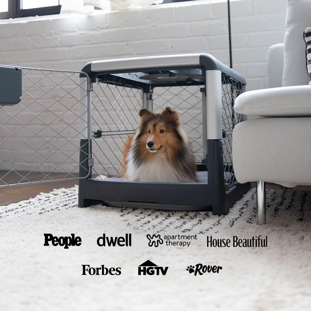 Revol Dog Crate (Collapsible, Portable Travel Dog Crate, Dog Kennel) for Medium Dogs and Puppies (Grey)