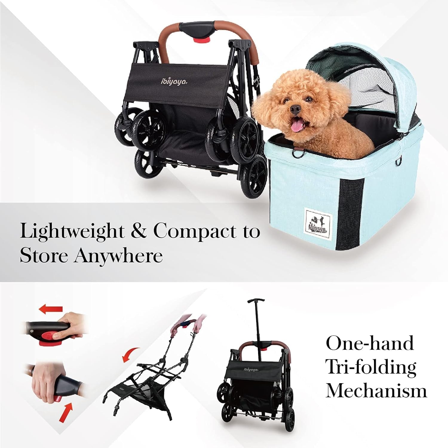- Travois Dog Stroller for Small Dogs and Cats - 3-In-1 Pet Stroller, Pet Carrier, and Carseat - Includes Storage Compartement and Basket, Brakes, and Double Sided Mesh Window - Light Green