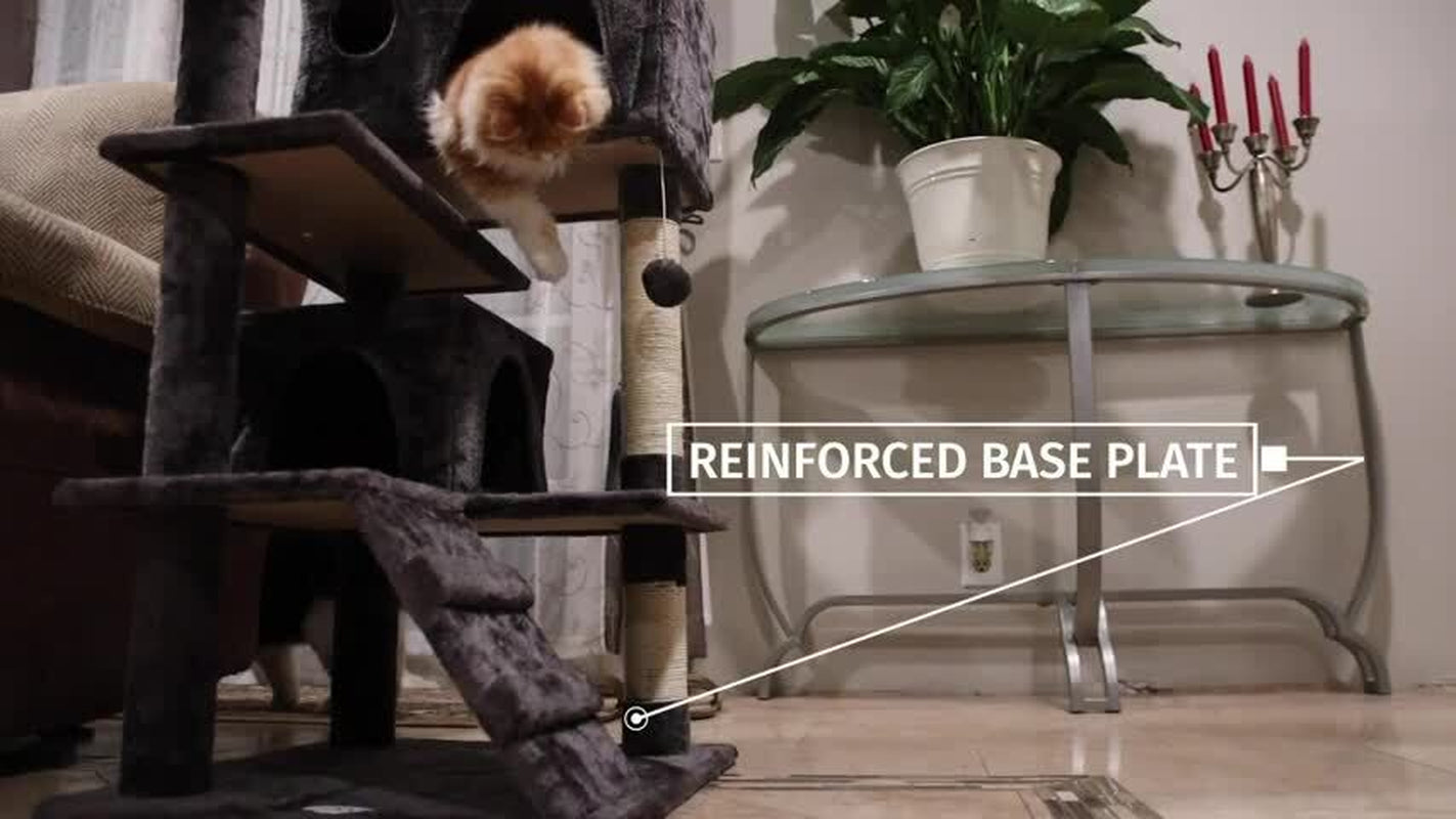 Gray Cat Tree Tower Activity Center Large Playing House Condo Rest Cat 55"