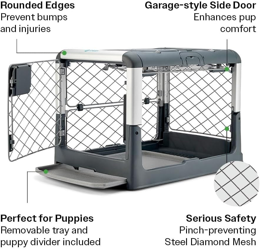 Revol Dog Crate (Collapsible, Portable Travel Dog Crate, Dog Kennel) for Medium Dogs and Puppies (Grey)