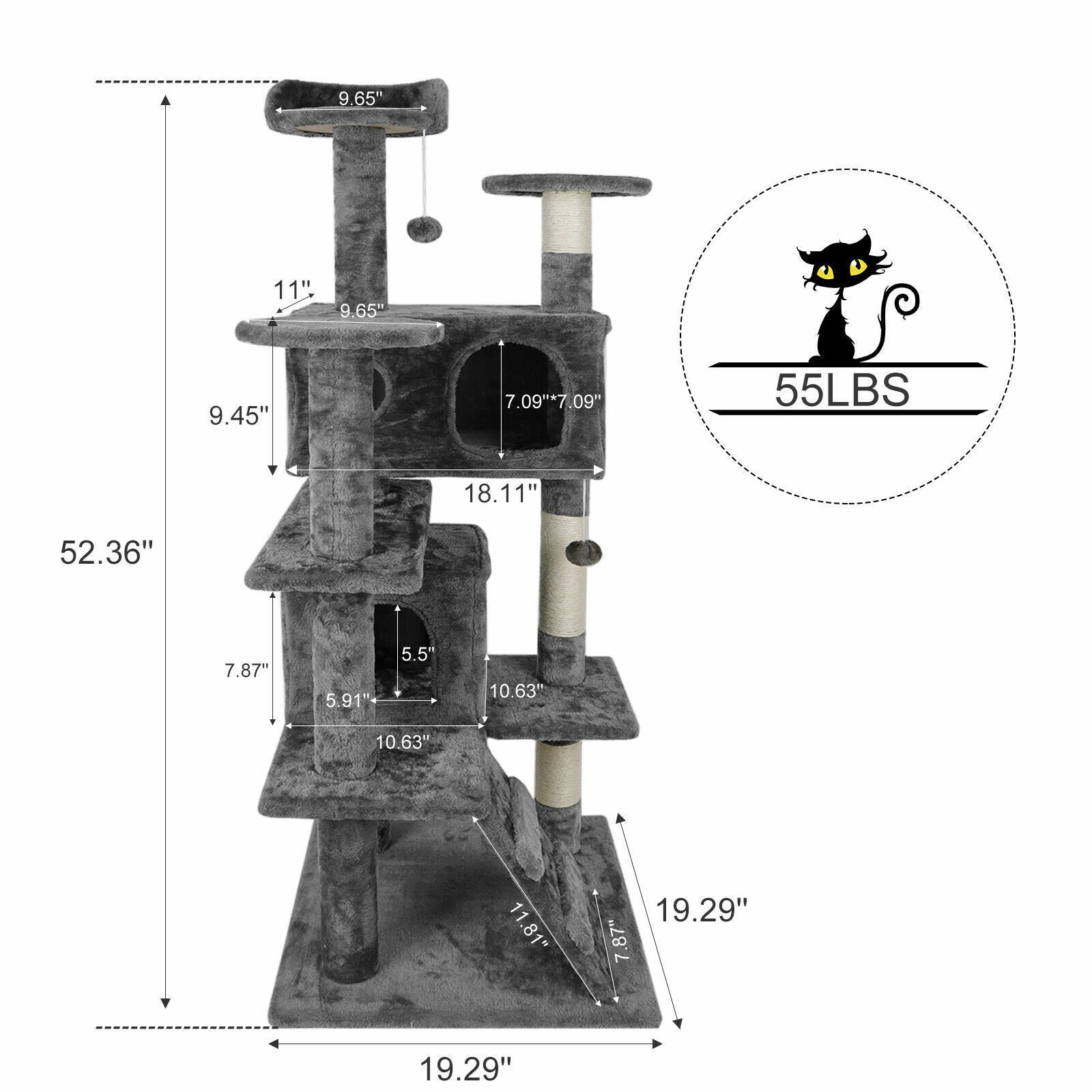 Gray Cat Tree Tower Activity Center Large Playing House Condo Rest Cat 55"