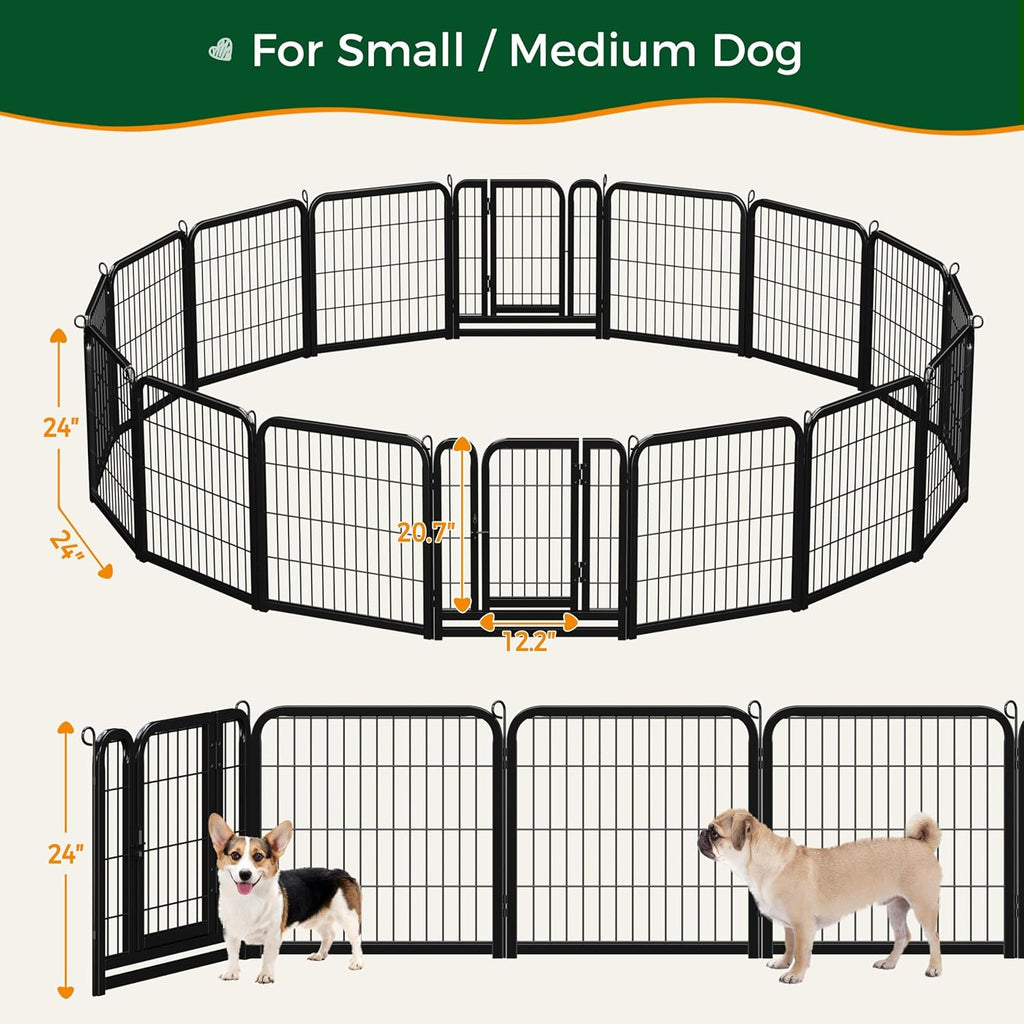 Dog Playpen Outdoor, 24 Inch 16 Panels Dog Pen Indoor Heavy Duty Puppy Exercise Pen Metal Pet Fence for RV Camping/Yard/Garden