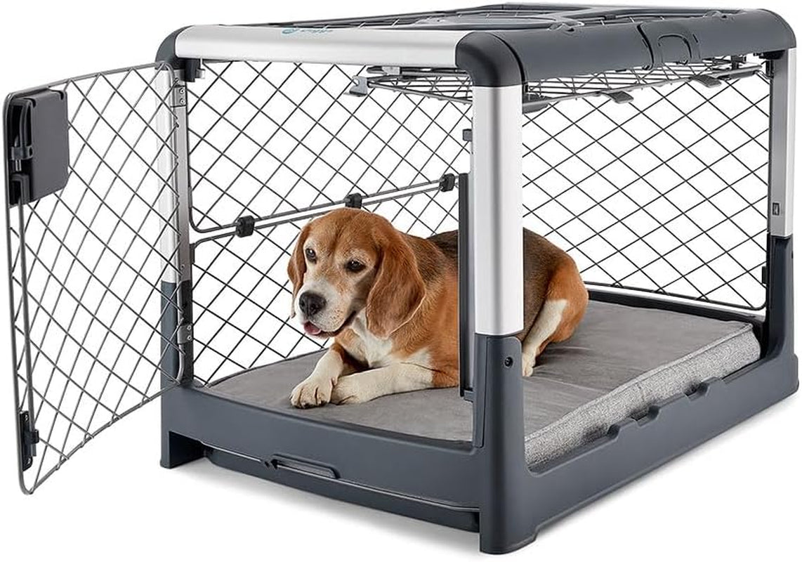 Revol Dog Crate (Collapsible, Portable Travel Dog Crate, Dog Kennel) for Medium Dogs and Puppies (Grey)